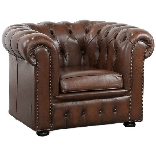 Geweldige Bruine Rundleren Chesterfield Clubfauteuil In Engelse Stijl Afgewerkt Met Siernagels 1