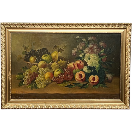 Josef Mansfeld (1819-1894). Stilleven Met Bloemen En Fruit.