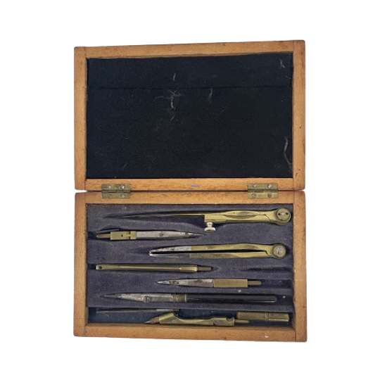 Antique - Writing Compass - Brass In Wooden Box 1