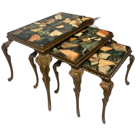 Vintage Nesting Tables / Mimiset Met Onyx Bladen Regency Stijl 1