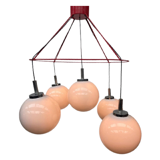 Xxl Cluster Of Opaline Globes - De Stijl / Gispen (Attr.) - Dutch Design Chandelier 1