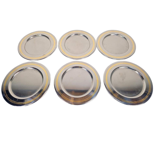6 X Vintage Inox Borden Met Vergulde Rand “tuttogold Italy 1