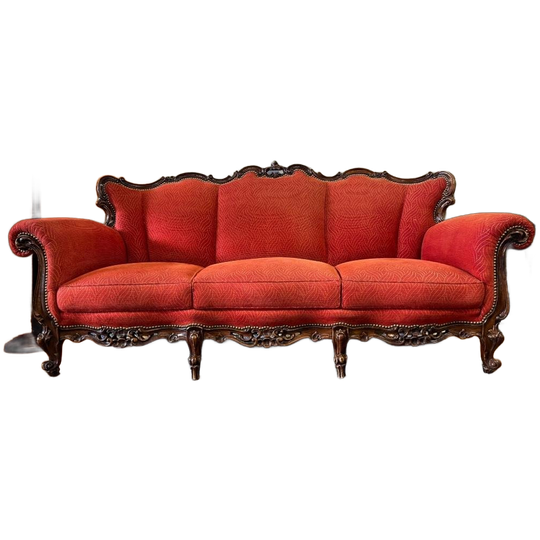 Vintage Oranjerode Barok Zetel / Canapé / Bank 1