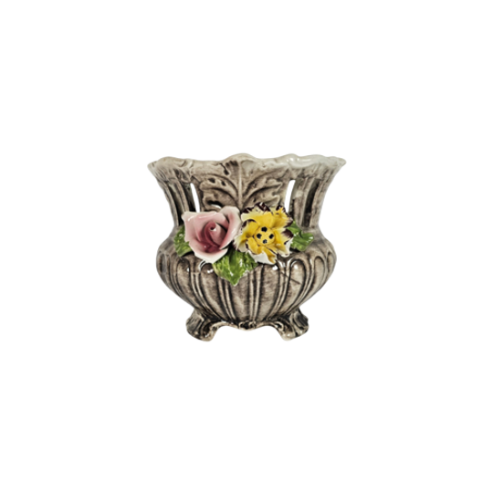Bassano Keramiek - Bloempot - Italie - Bloemenmotief - 3e Kwart 20e Eeuw 1