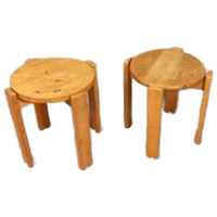 2 Vintage Grenen Kruks Bijzettafels Nachtkastjes