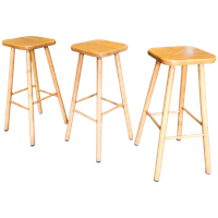 3 X Blond Oak Stools 1970s Height 65 Cm