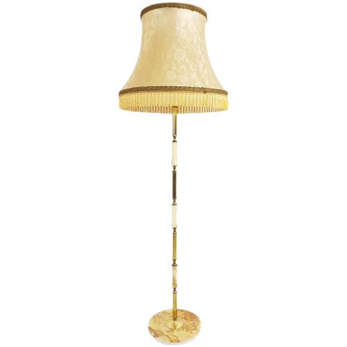 Vintage Vloerlamp Met Een Onyx Marmeren Voet Messing Details