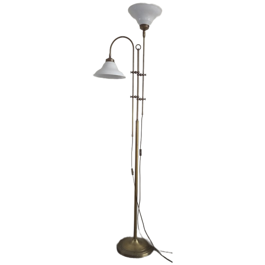 Vintage Messing Vloerlamp Met Metalen Emaille Kappen 1