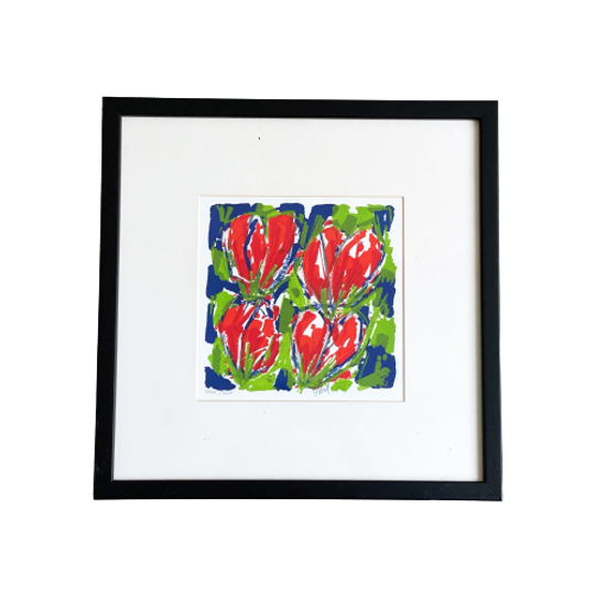 Vrolijke Zeefdruk "rode Tulpen" Van Ad Van Hassel 1