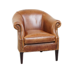 Zeer Comfortabele, Elegante Rundleren Clubfauteuil Met Een Los Zitkussen En Een Tijdloos Design thumbnail 1