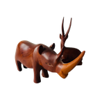 Teak Houten Neushoorn En Antilope. Teak Dieren. Teak Houten Dieren. thumbnail 1