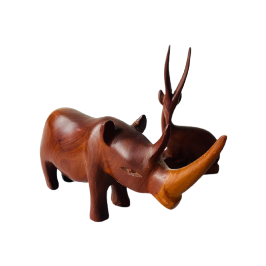 Teak Houten Neushoorn En Antilope. Teak Dieren. Teak Houten Dieren. 1