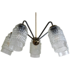 Vintage Plafondlamp, Kroonluchter - Jaren '60, Messing, Glas thumbnail 1