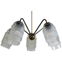 Vintage Plafondlamp, Kroonluchter - Jaren '60, Messing, Glas