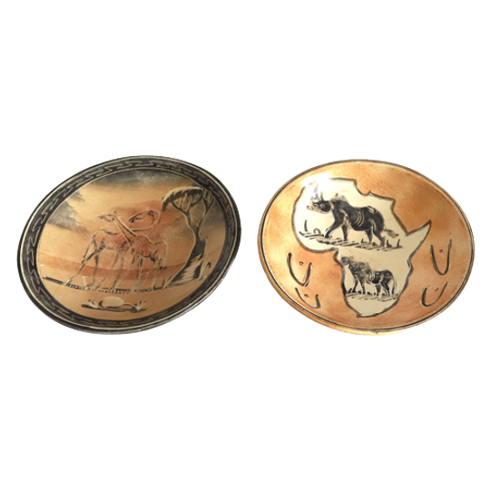 2 Vintage Afrikaans Kisii Speksteensnijwerk Schaaltjes, Jaren '70 1