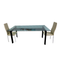 Le Corbusier Style Glass And Steel Dining Table For 6 (Chair Not Included)