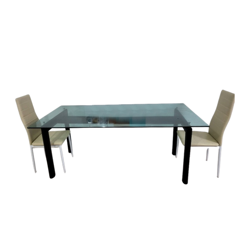 Le Corbusier Style Glass And Steel Dining Table For 6 (Chair Not Included)