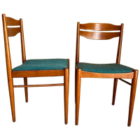 Twee Vintage Eetkamerstoelen Met Petrol Blauw Bekleding