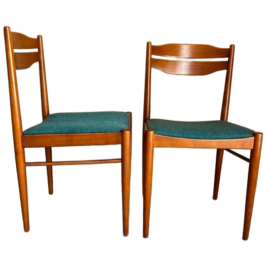 Twee Vintage Eetkamerstoelen Met Petrol Blauw Bekleding 1