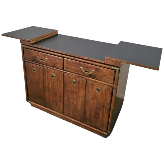 Vintage Drexel Accolade Campaign Server Dry Bar On Casters / Flip Top 1980s 1