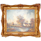 Vintage Waterrijk Landschap Met Boerderij In Lodewijk Xvi L thumbnail 1