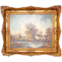 Vintage Waterrijk Landschap Met Boerderij In Lodewijk Xvi L