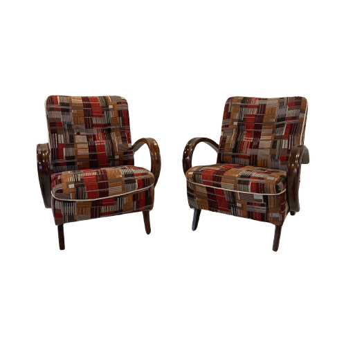 Set Of 30'S Lounge Chairs By J.Halabala H-237 Upholstered Red/Brown