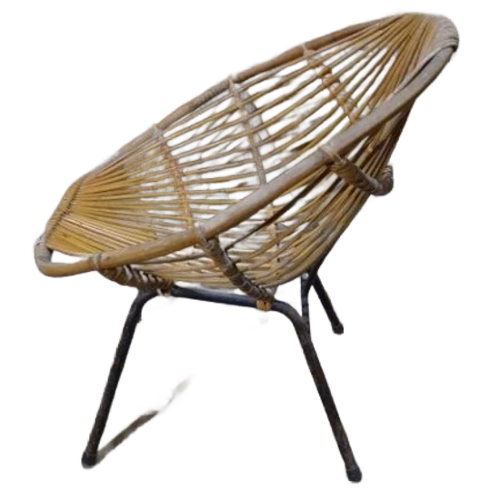Vintage Rohé Rotan Fauteuil Met Metalen Onderstel 1