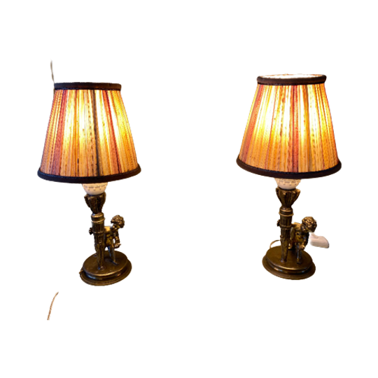 Set Van Twee Vintage Tafellampen, Sfeerverlichting Met Kindjes Of Engelen 1