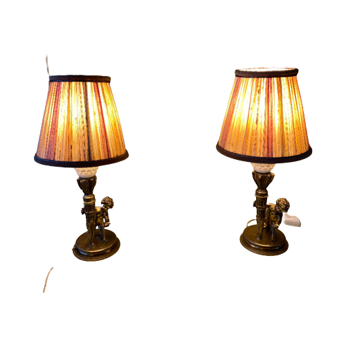 Set Van Twee Vintage Tafellampen, Sfeerverlichting Met Kindjes Of Engelen