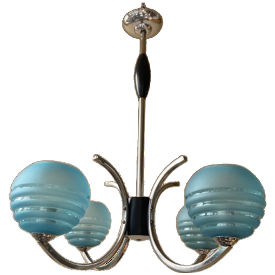 Lamp Hanglamp Art Deco Blauwe Bollen Frans 1