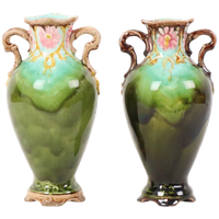 Franse Art Nouveau Barbotine Majolica Vaasjes Antiek Aardewerk 19cm