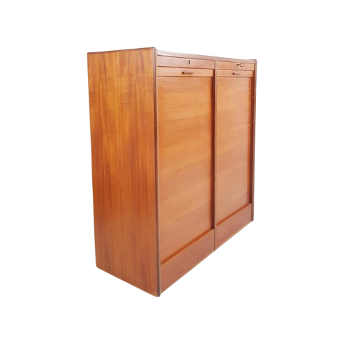 Vintage Deense Dubbele Kast Met Rol Deurtjes Teak