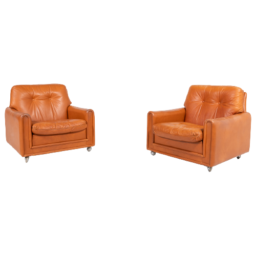 Danish Modern Cognac Leather Armchairs From 1960’S