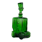 Empoli - Italy, 1960’S - Green Glass - Comical Car Decorative Bottle With Man In Hat As Top thumbnail 1