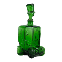 Empoli - Italy, 1960’S - Green Glass - Comical Car Decorative Bottle With Man In Hat As Top