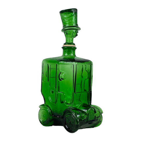 Empoli - Italy, 1960’s - Green Glass - Comical Car Decorative Bottle With Man In Hat As Top 1