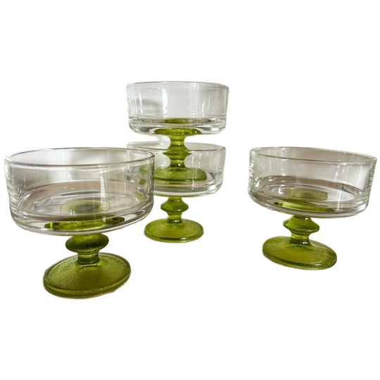 4x Vintage Coupe / Cocktailglas Op Groene Voet 1970's 1