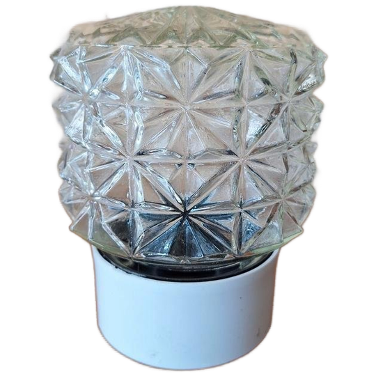 Vintage Plafoniere, Plafond Lamp, Helder Facet Reliëf Glas 1