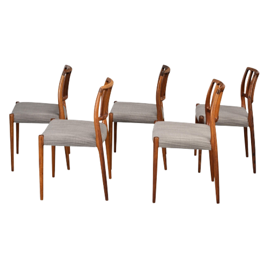 Deens Design Stoel Model 83 Van Niel O Moller Gemaakt Door De J.l. Mollerfabriek, Set Of 5, 1960s 1