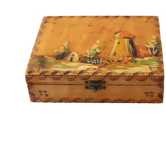 Vintage Houten Doosje Met Hollandse Beschildering, Jaren '60/'70 1