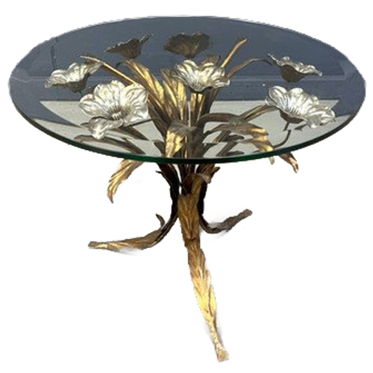 Vintage Gilt Metal Flower Side Table, 1960s 1