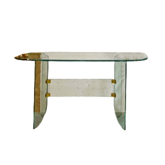 Vintage Glazen Sidetable Met Facet Geslepen Randen 1