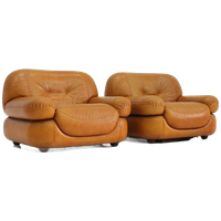 Sapporo Italiaanse Cognac Leren Loungestoelen Voor Mobil Girgi Uit De Jaren 70, Set Van 2