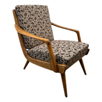 Midcentury, Houten Fauteuil Met Armleuningen, Losse Kussens