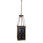 Antieke Hanglamp Koper Met Glas In Lood Opknapper thumbnail 1