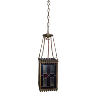 Antieke Hanglamp Koper Met Glas In Lood Opknapper