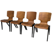 Set Of 4 Wilkhahn Wood Chairs 1960S Stackable