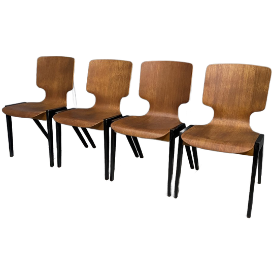 Set Of 4 Wilkhahn Wood Chairs 1960S Stackable 1