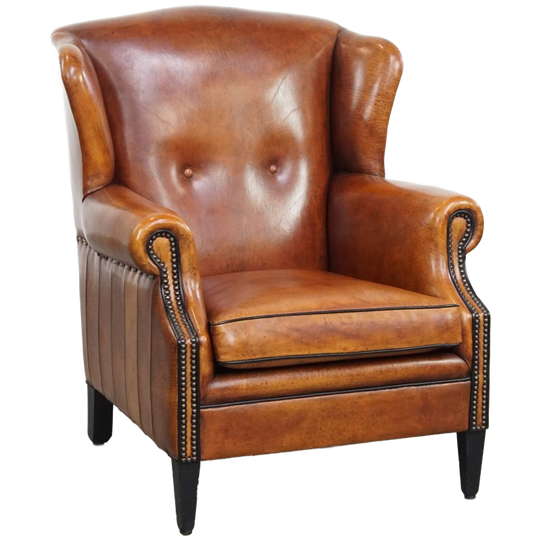 Comfortabele Schapenleren Oorfauteuil Met Een Prachtige Warme Kleurstelling En Verfijnde Stiksels 1